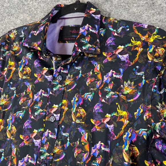 Eight X Premium Abstract Print Button Down Shirt Black Multicolor Size M Cotton - Picture 4 of 15